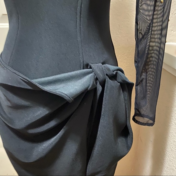 Vintage 80’s Caché Gold Embellished SheerArm Dress - Picture 8 of 13